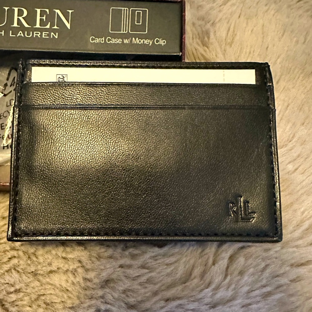 NWT - POLO RALPH LAUREN BLACK LEATHER CARD CASE W/MONEY CLIP